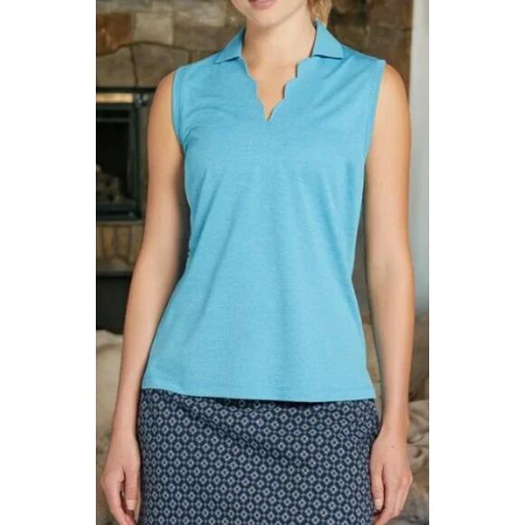 Walter Hagen Women's Blue Splash Clubhouse Scallop Sleeveless Golf Polo - Small - Picture 1 of 7